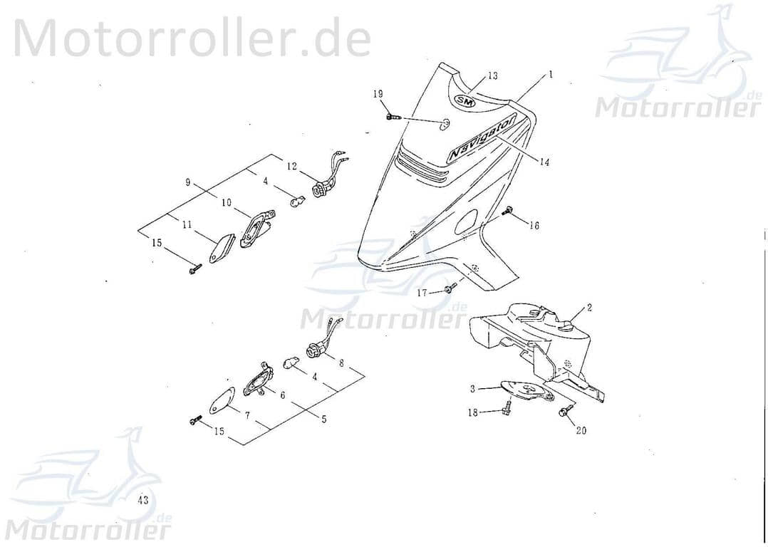 SMC Kontra B 50 Blinkergehäuse 50ccm 2Takt 55351-NAF-00 Motorroller.de links vorn Blinkerabdeckung Blinker-Gehäuse Blinkerverkleidung Scooter Service