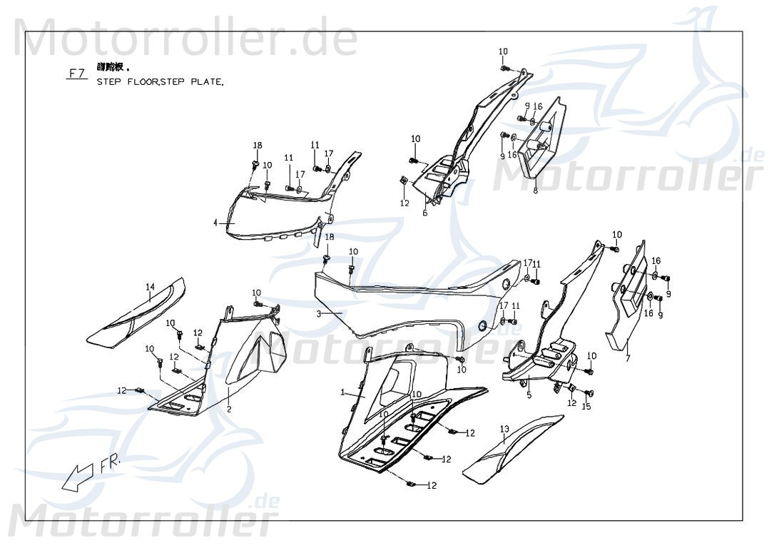 PGO Trittbrett links schwarz G-Max 125 Trittplatte Fußplatte M2624000650 Motorroller.de Tritt-Brett Fußbrett Bodenbrett Fußraumboden Fuß-Brett Mokick