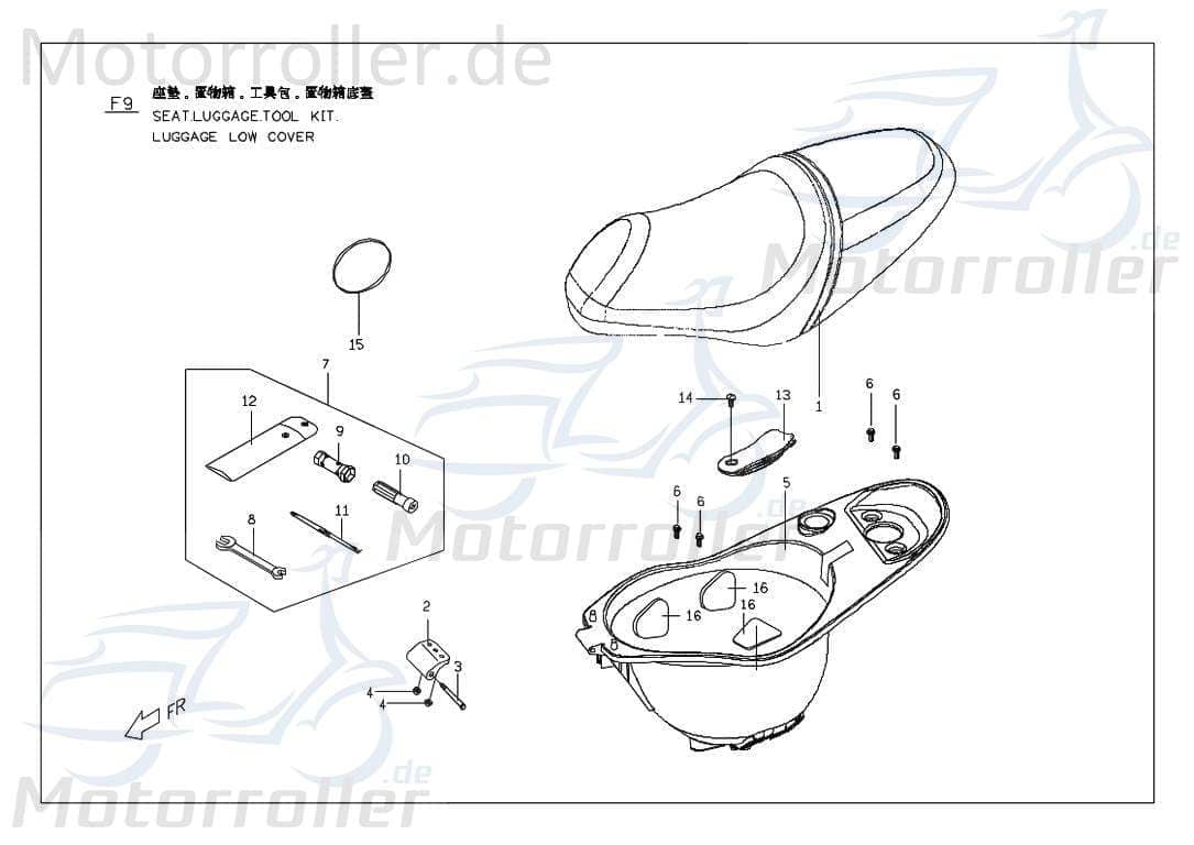 PGO Rodoshow 50 Stauraumbehälter 50ccm 2Takt P5681100000 Motorroller.de Scooter Ersatzteil Service Inpektion Direktimport