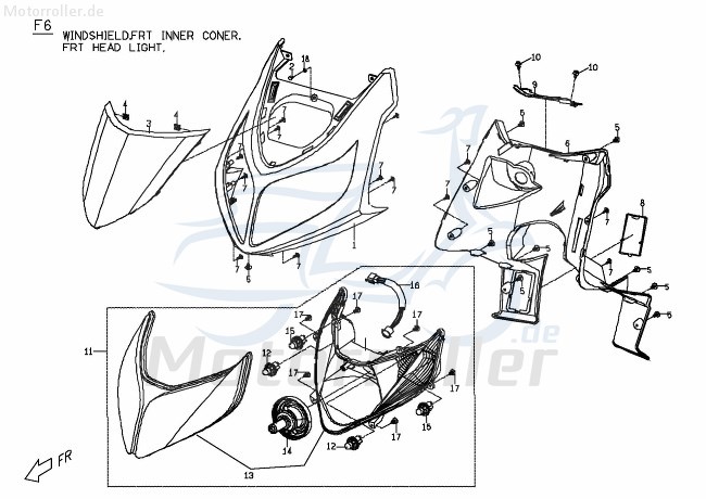 PGO Deckel Frontverkleidung schwarz G-Max Kappe Schutz M2621010690 Motorroller.de Blende Abdeckung Haube Abdeckhaube Schutzhaube Überdeckung