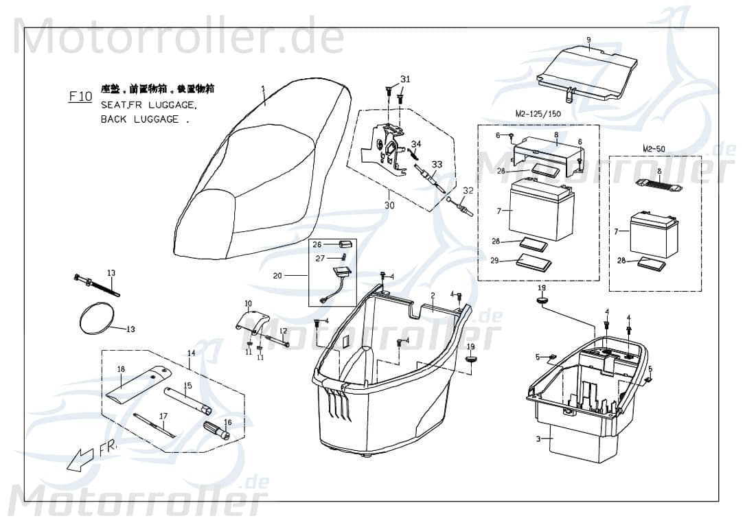 PGO Helmfachvorderteil G-Max 125 Roller M2681000000 Motorroller.de G-Max 50 Naked Mokick Ersatzteil Service Inpektion Direktimport