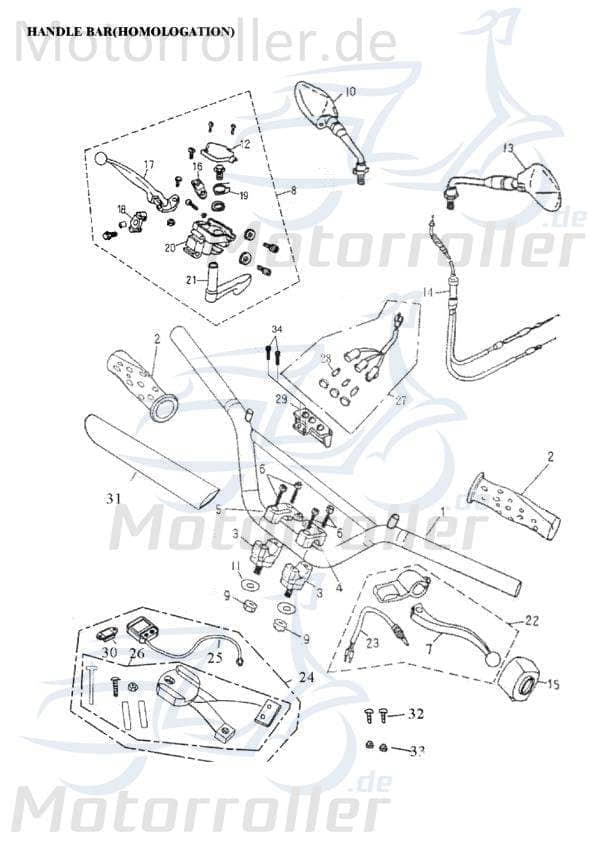 Adly Lenker Rev.3 ATV 50 II Utility XXL AC Quad 50ccm 2Takt Motorroller.de Lenkung Lenkstange Lenkwelle Lenk-Stange Zweiradlenker Rollerlenker UTV