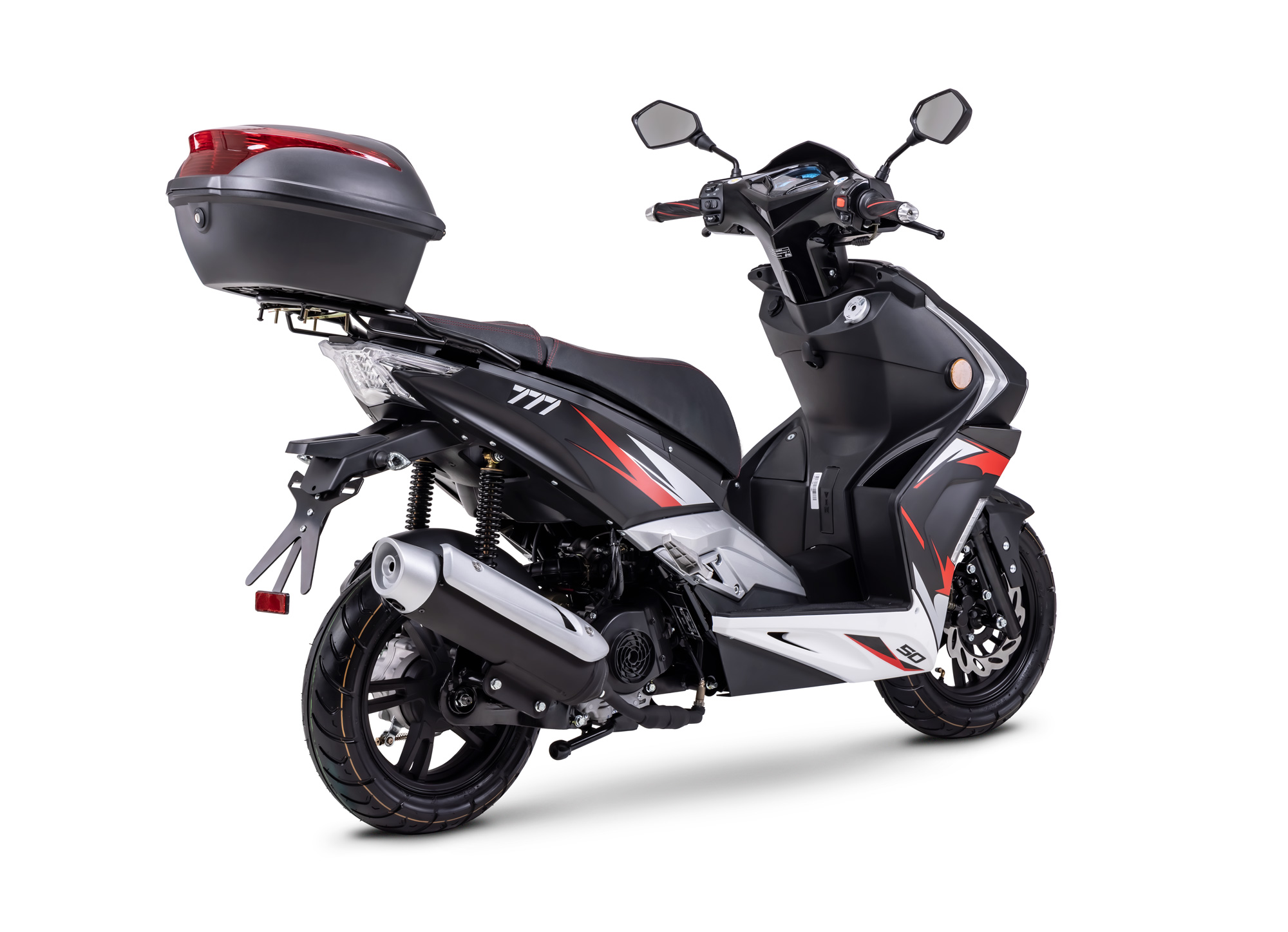 Motorroller Fighter R 777 Sport schwarz-silber 45 km/h Euro 5 mit Topcase Scooter Mokick Roller