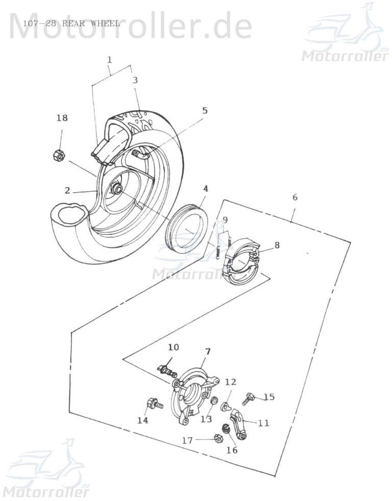 Adly Komplettrad Quad hinten Scoody 50 2 Felge + 50ccm 2Takt Motorroller.de Reifen Radreifen Motorrollerfelge 50ccm-2Takt Scooter AT 50 2 Ersatzteil