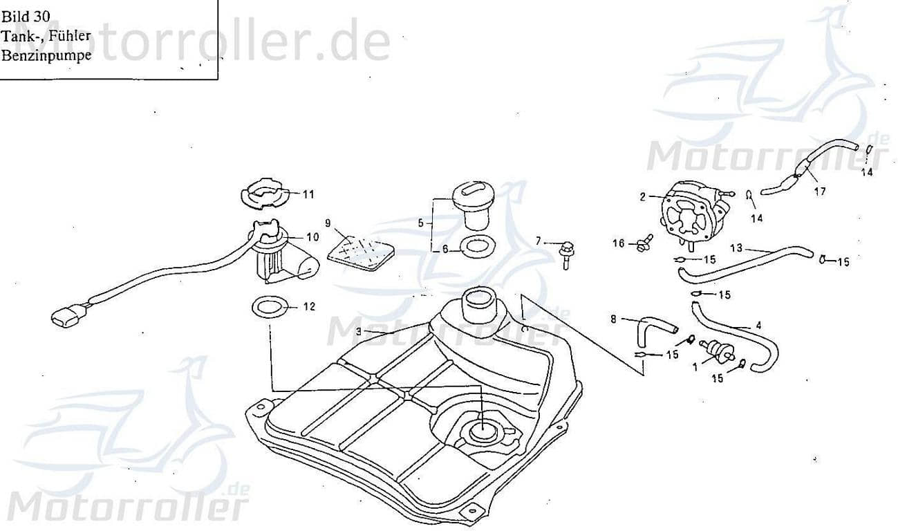 Sundiro XDZ 50 A Phoenix Benzinpumpe 50ccm 2Takt FIG.-0430-NO.-02 Motorroller.de Kraftstoffpumpe Spritpumpe Petrolpumpe 1E41FM Scooter Ersatzteil