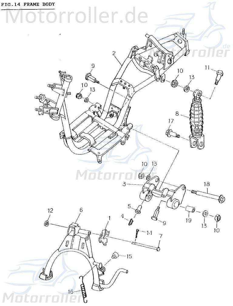 Adly Ständerachse Fox Plus 50 FP-50 Ständerbolzen 50ccm 2Takt Motorroller.de 50ccm-2Takt Scooter Scoody 50 Ersatzteil Service Inpektion Direktimport