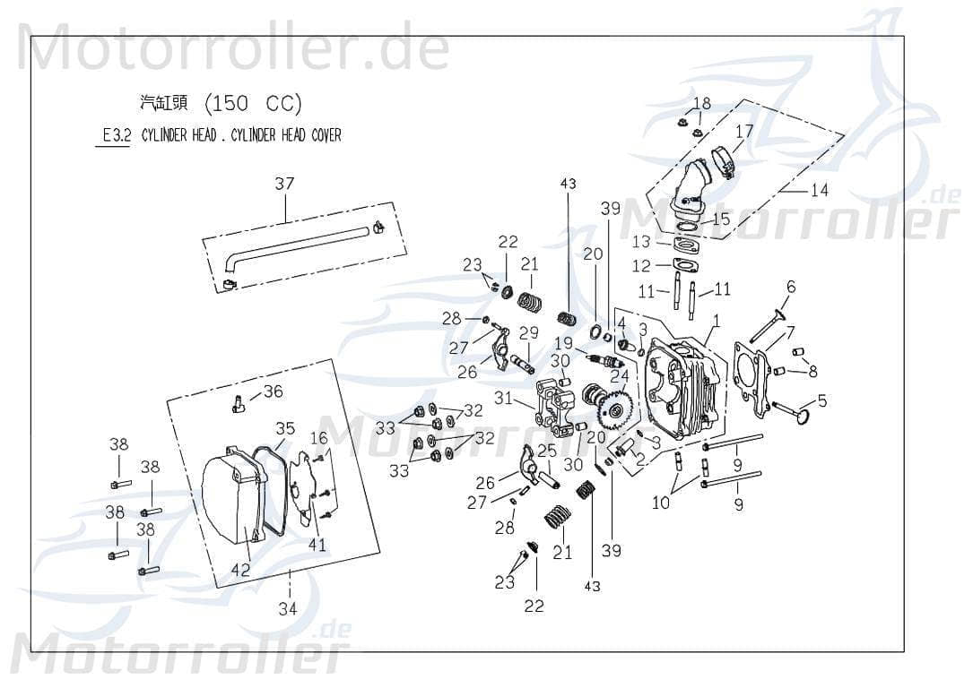 PGO Zylinderkopf 150ccm-4Takt G-Max Zylinder-Kopf Roller C5071011000 Motorroller.de Zylinder-Deckel Zylinderdeckel Zylinder-Head Zylinder-Heads Mokick