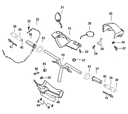 Rex Bergamo 50 Rückspiegel rechts Roller 50ccm 4Takt 740545 Motorroller.de Seitenspiegel Rück-Spiegel 50ccm-4Takt Scooter Znen Ersatzteil Service