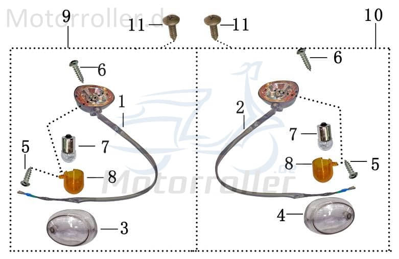SMC Blinkerbirne 12V 10W Metallsockel Rex RS450 50ccm 4Takt Motorroller.de Blinker-Birne Blinkerleuchte Glüh-Birne Blinker-Glühbirne Blinker-Leuchte