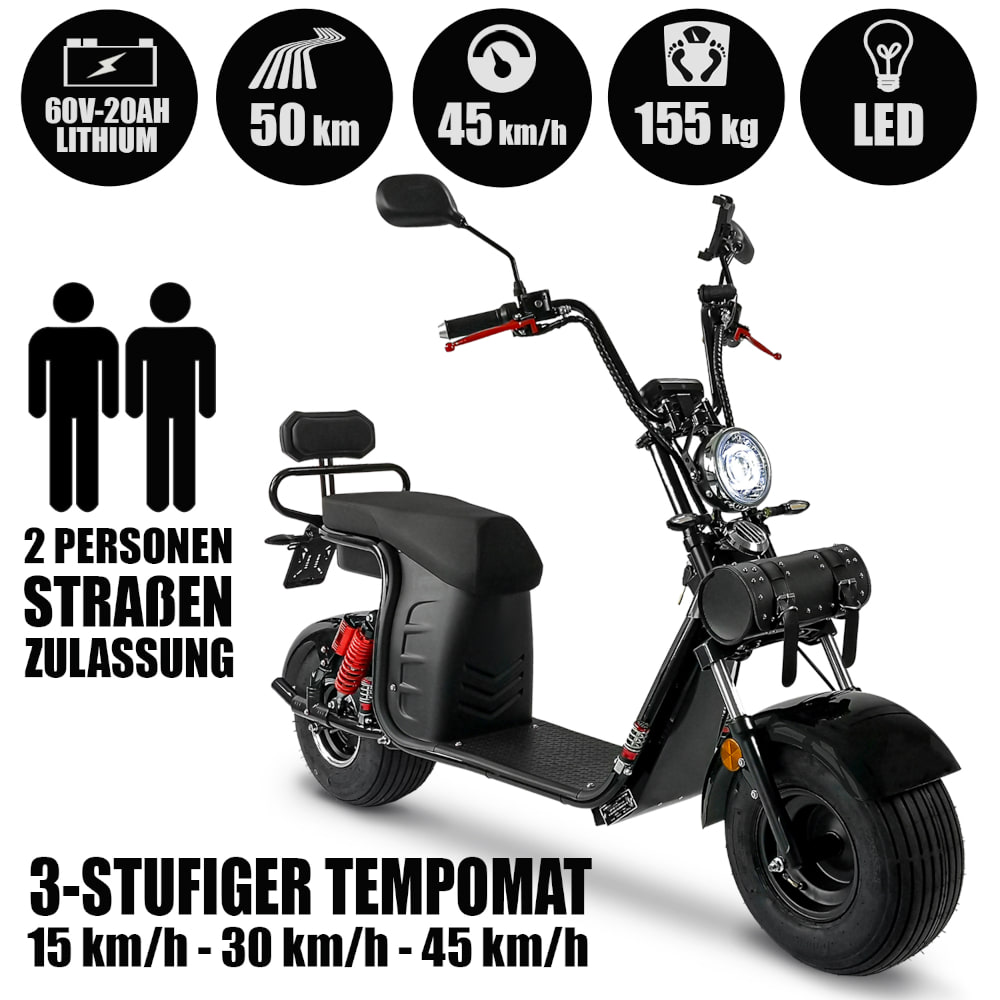 Elektroroller Scoody 45 E-Cruiser 45 km/h E-Roller E-Scooter 1500 Watt 60V-20Ah mit Straßenzulassung