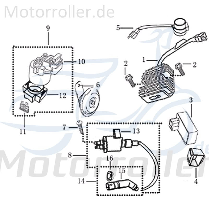 Kreidler Martinique 125 Starterrelais 125ccm 4Takt 702524 Motorroller.de Startrelais Magnetschalter Anlasserrelais Anlasser-Relais Starter-Relais