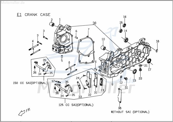 PGO Kurbelgehäuse rechts G-Max 125 Motorgehäuse 125ccm Motorroller.de Motorblock PGO C1M 125ccm-4Takt Scooter Ersatzteil Service Inpektion