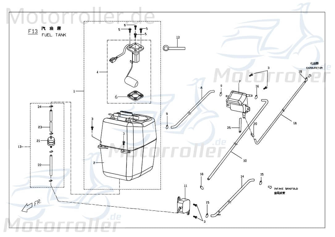 PGO Benzinfilter G-Max 125 Kraftstofffilter Spritfilter M25212000001 Motorroller.de Kraftstoff-Filter Benzin-Filter Gasoline-Filter Sprit-Filter