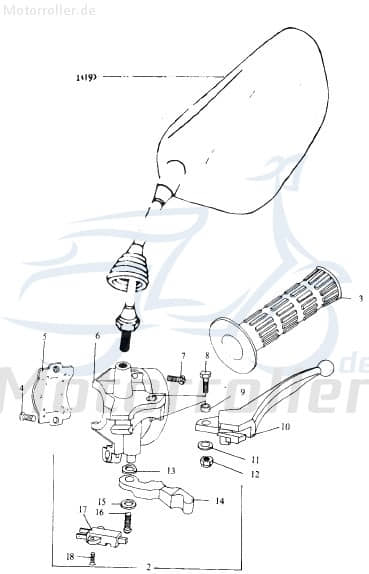 Eppella Eppelino 50 Griffgummi Links 50ccm 2Takt QM50QW-B.-32-01 Motorroller.de Handgriff Haltegriff Drehgriff Lenker-Griff Halte-Griff Griff-Gummi