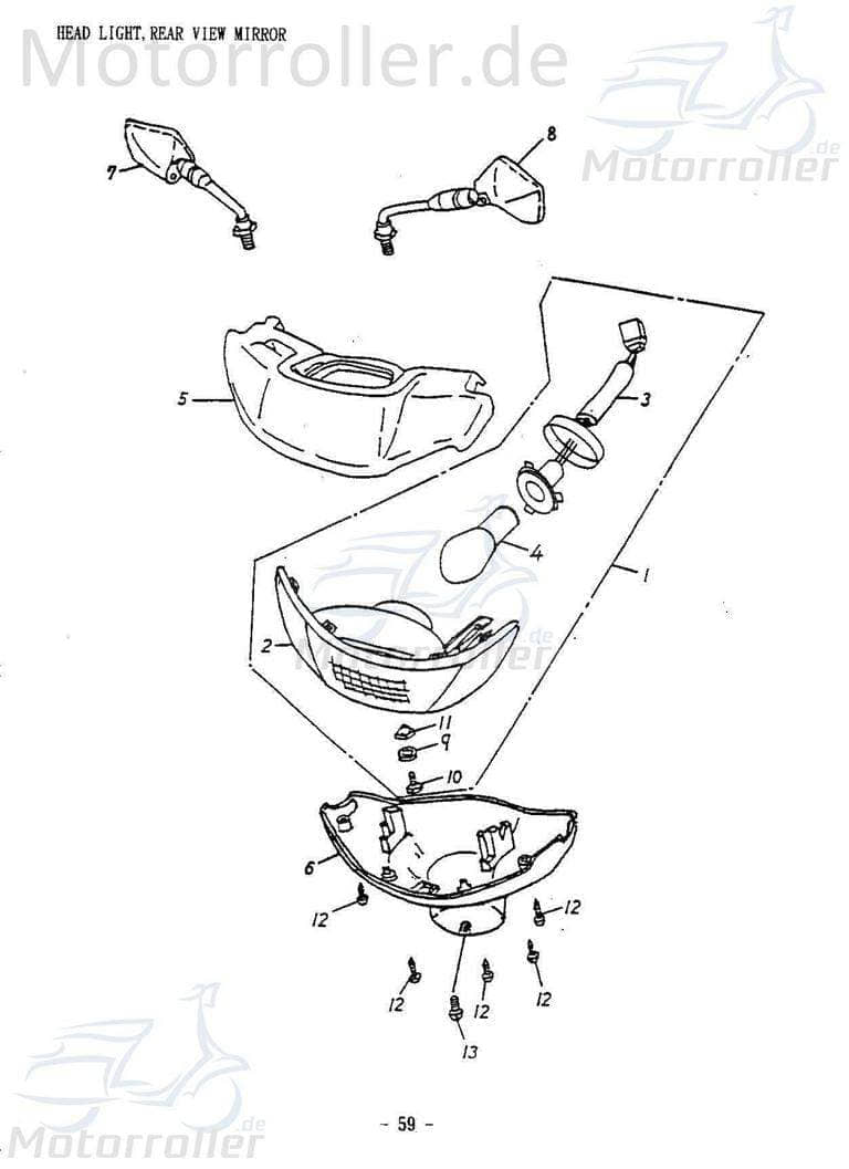 Adly Scheinwerfer AT 50 2 Frontscheinwerfer 50ccm 2Takt Motorroller.de Hauptscheinwerfer Front-Scheinwerfer Vorderlicht Frontlicht Frontleuchte