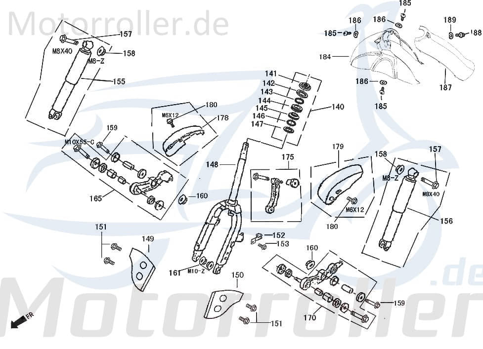 Rex Bergamo 50 Stoßdämpfer 50ccm 4Takt 51500-F8-9000-A/B/C Motorroller.de Federbein Gabelbein Feder-Bein Gabel-Bein Stoß-Dämpfer 50ccm-4Takt Scooter