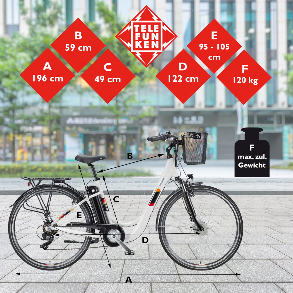 E-Bike Telefunken RC822 Multitalent Elektrofahrrad City-Pedelec weiß 28" RH 48cm E-Fahrrad Citybike