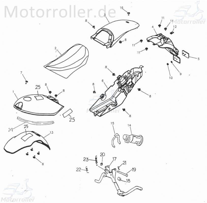 Adly RT 50 Road Trace Sitzbank 50ccm 2Takt 77200-154-000 Motorroller.de Sattel Fahrersitz Sitz-Bank Motorrad