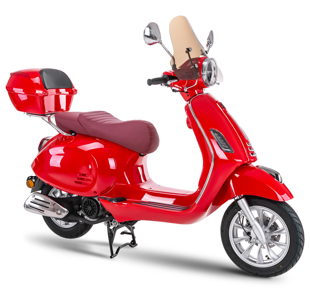 Motorroller Fighter 125 R-R rot Euro 5 Leichtkraftrad Scooter Retroroller mit Topcase und Windschild