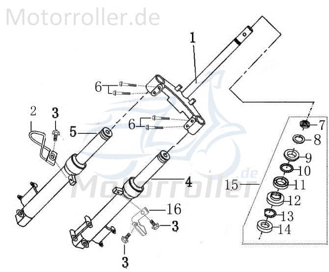 Gabelbrücke mit Lenkrohr l=344mm Gabelbohrung 31mm 1030302-1