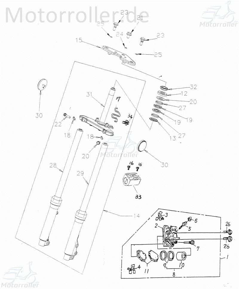 Adly RT 50 Road Trace Federbein vorn 50ccm 2Takt 53030-154-000 Motorroller.de Dämpfer Feder-Bein Gabel-Bein Stoß-Dämpfer Motorrad Moped Ersatzteil