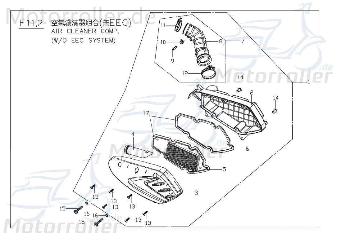 PGO G-Max Ansaugrohr Luftfilter 125ccm 2Takt M22620500002 Motorroller.de Saugleitung Luftzufuhr Luftansaugrohr Ansaugleitung Ansaug-Rohr Luft-Zufuhr