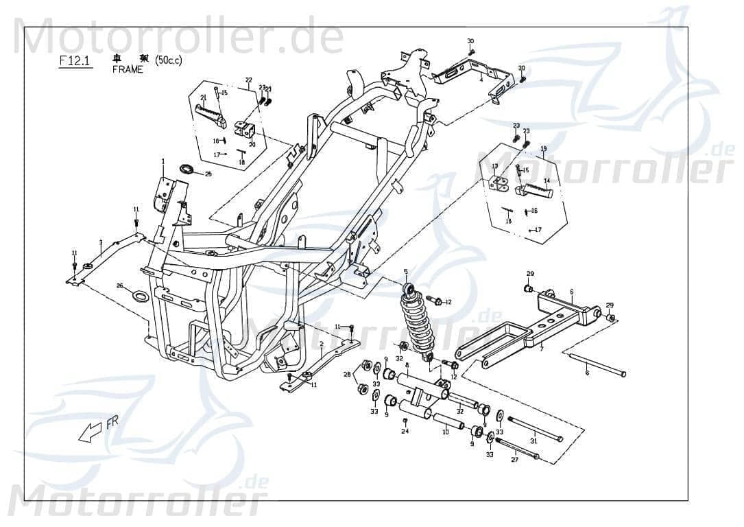 PGO Träger Fußbrett links schwarz G-Max 125 Befestigung M2421420600 Motorroller.de Halterung Haltebügel Halteblech G-Max 50 Naked Mokick Ersatzteil