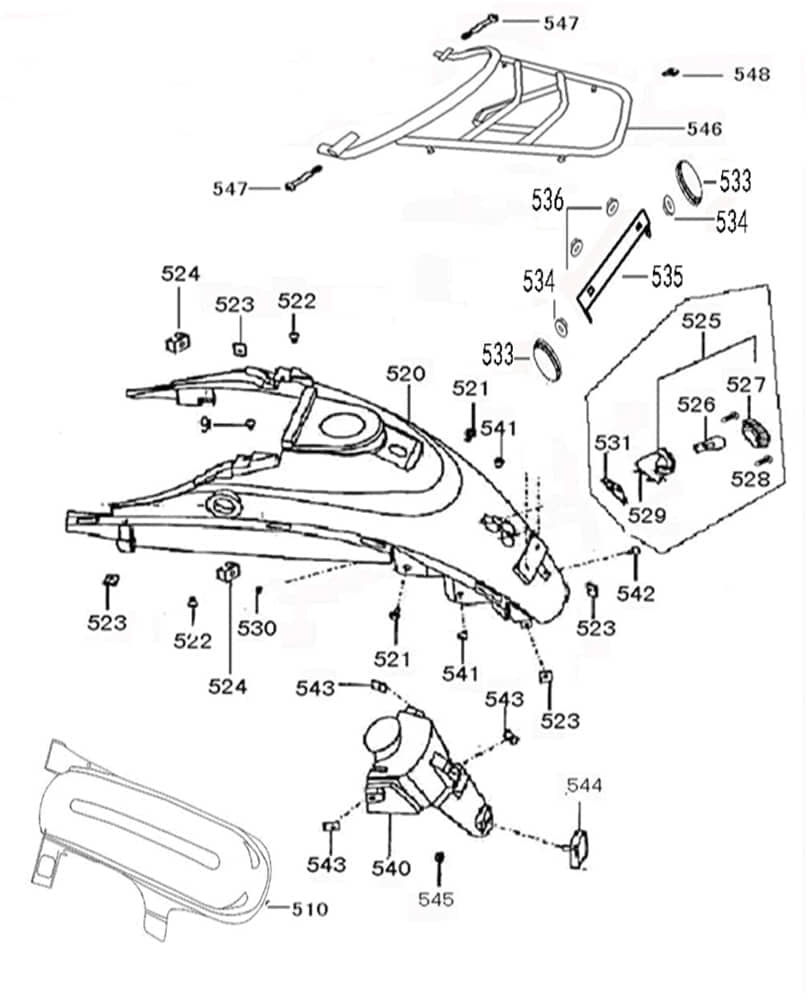AGM GMX 460 Retro Classic Hinterradabdeckung 50ccm 4Takt 83710-XGW-9000-BM Motorroller.de Schutz-Blech Innenkotflügel Radlauf hinten Schutzblech