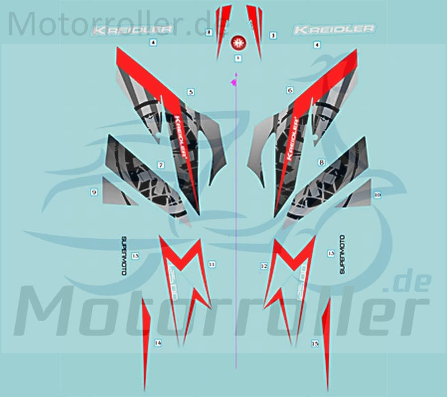 Kreidler Supermoto 125 DD Dekorsatz Aufkleber 125ccm 4Takt 730765 Motorroller.de Sticker Aufkleber-Set Deko-Set Aufklebersatz Dekoraufkleber Motorrad