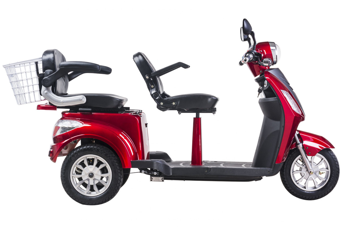 Dreirad Scoody E Trike ZT-18 25 km/h rot Bleisäure-Akku 1000 Watt Elektroroller E-Scooter E-Roller Dreiradroller Zweisitzer
