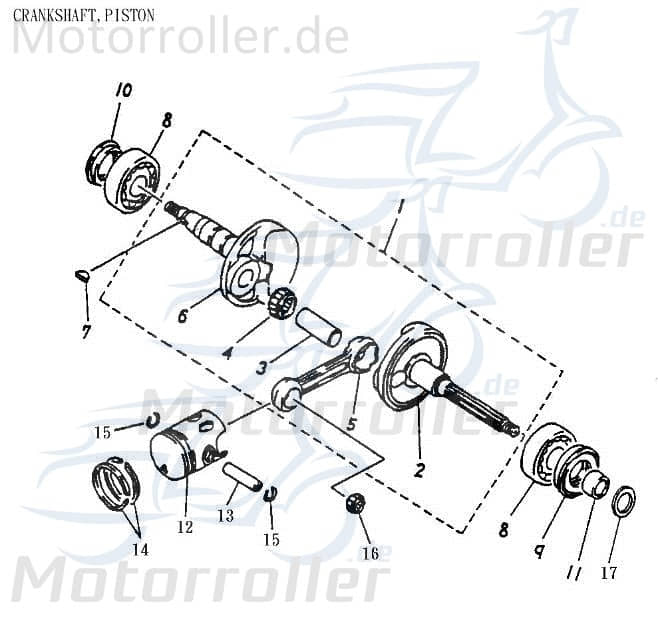 Adly Kurbelwelle 10mm Kolbenbolzen Motorwelle ATV 50ccm 2Takt Motorroller.de Kolbenantriebswelle Crankshaft Kurbel-Welle Motor-Welle Minarelli liegend