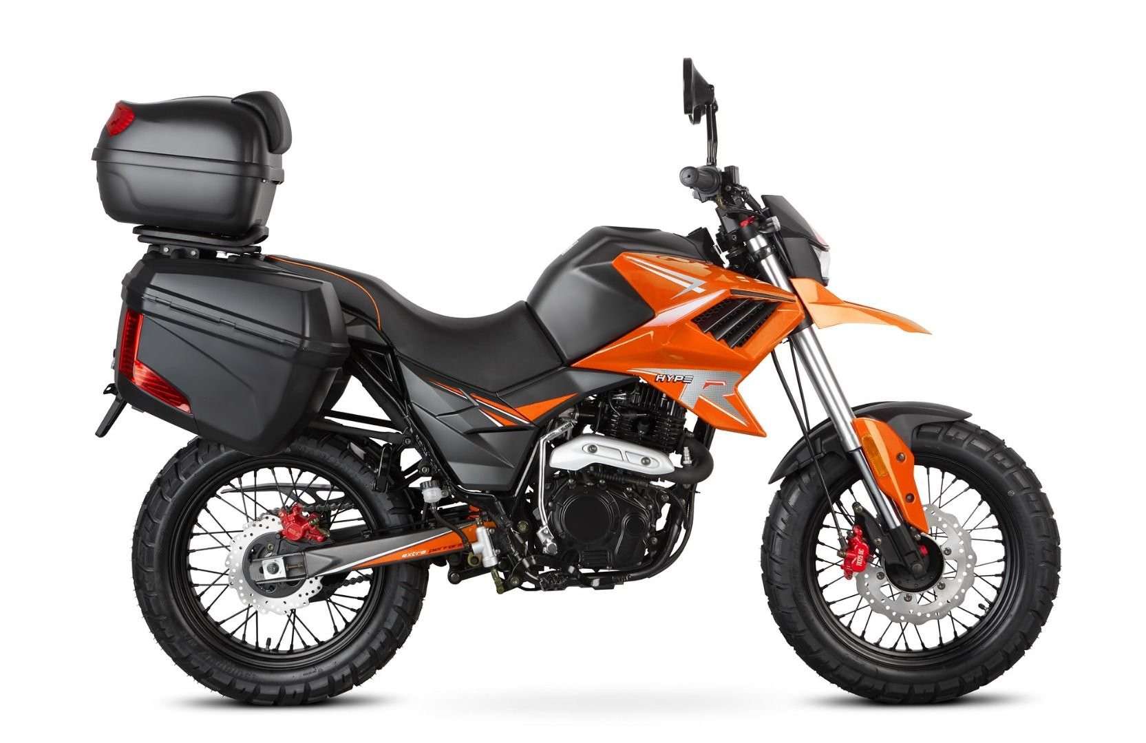 Motorrad Fighter 125 HR-S orange 90 km/h Euro 5 Schaltmoped 125ccm 4 Takt Leichtkraftrad Krad Kraftrad mit Topcase und Seitenkoffer