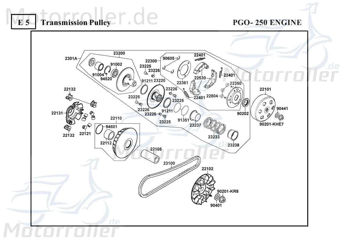 PGO Bugrider 250 Kupplungskorb PGO Bugrider 250 22101-KHE7-900.0 Motorroller.de Kupplungsgehäuse außen PGO 50ccm-2Takt Buggy Ersatzteil Service