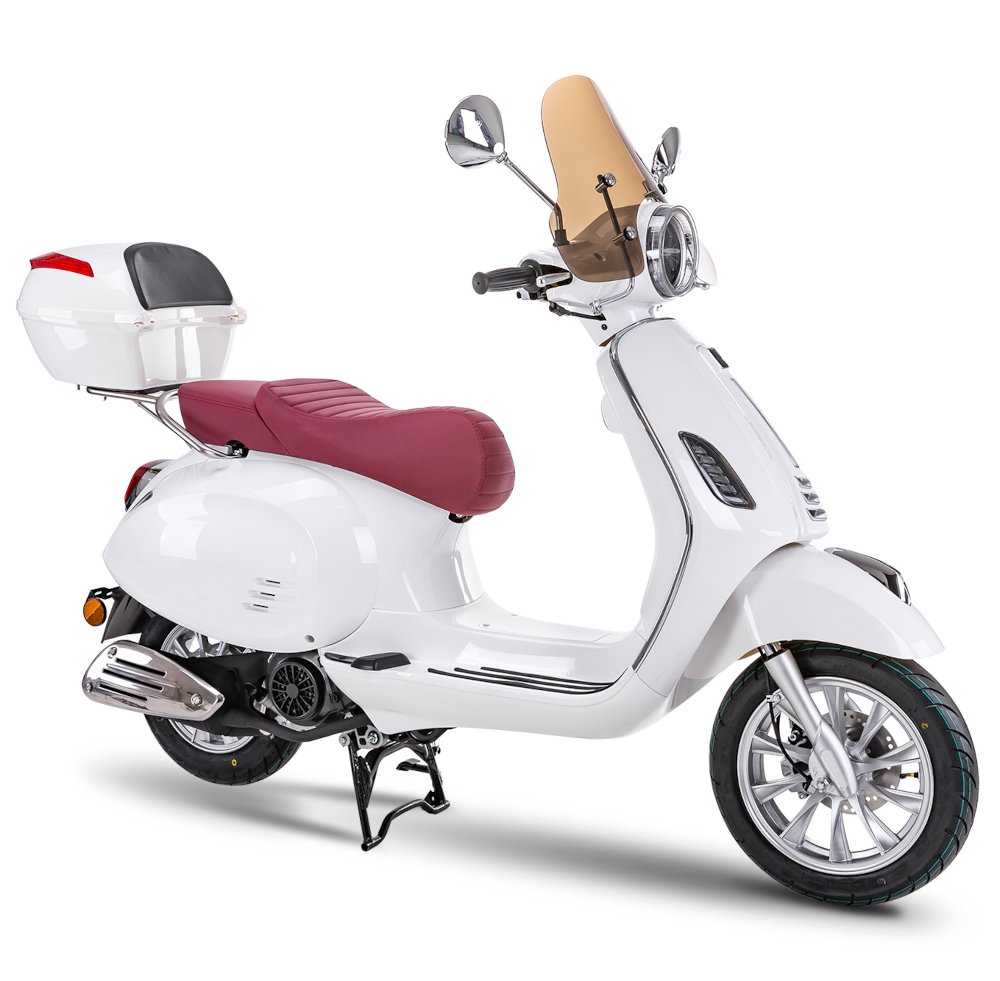 Motorroller Fighter 125 R-R weiß Euro 5 Leichtkraftrad Scooter Retroroller mit Topcase und Windschild