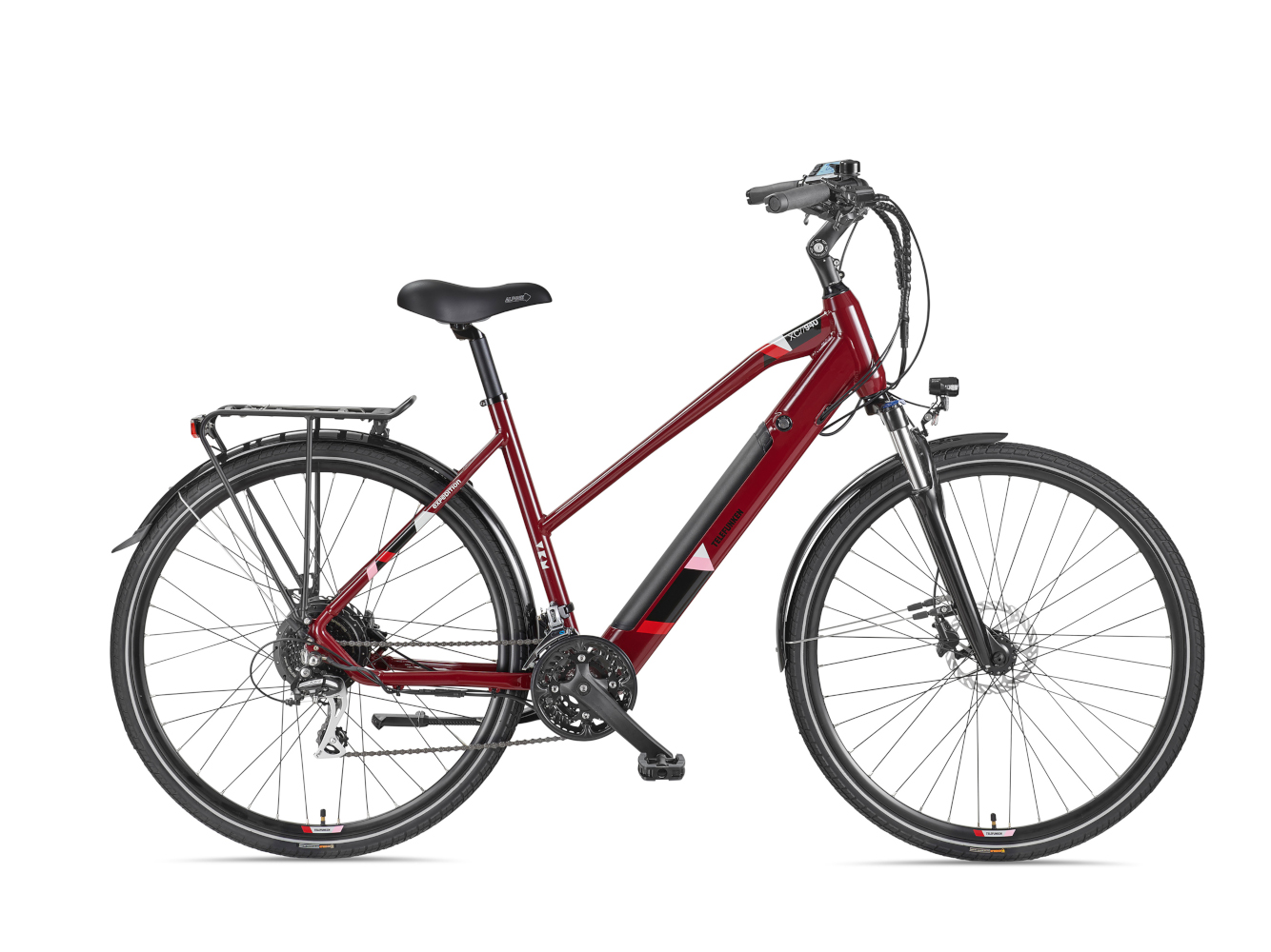 E-Bike Telefunken XC940 Expedition Elektrofahrrad Trekking-Pedelec weinrot 28" RH 50cm E-Fahrrad Trekkingrad Damenrad