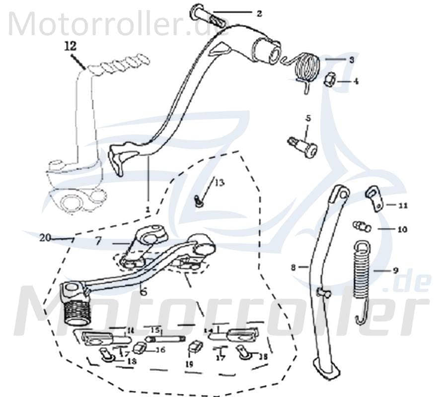 Seitenständerschraube M10x24mm Kreidler Supermoto 50 DD 733189 Motorroller.de Bolzen Schraube Achse Seitenständer Standfuss Motorrad