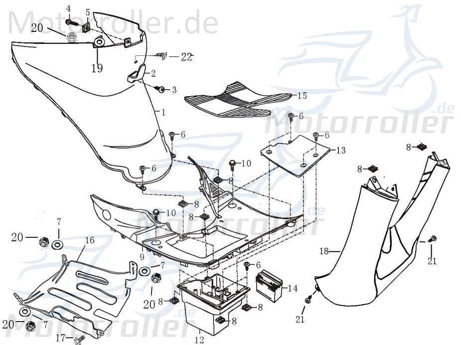 Rex RS460 Verkleidung unten Unterbodenverkleidung Motorroller.de Unterbodenschutz 50ccm 4Takt 139QMB JSD50QT-13 50cc 4T 139QMA