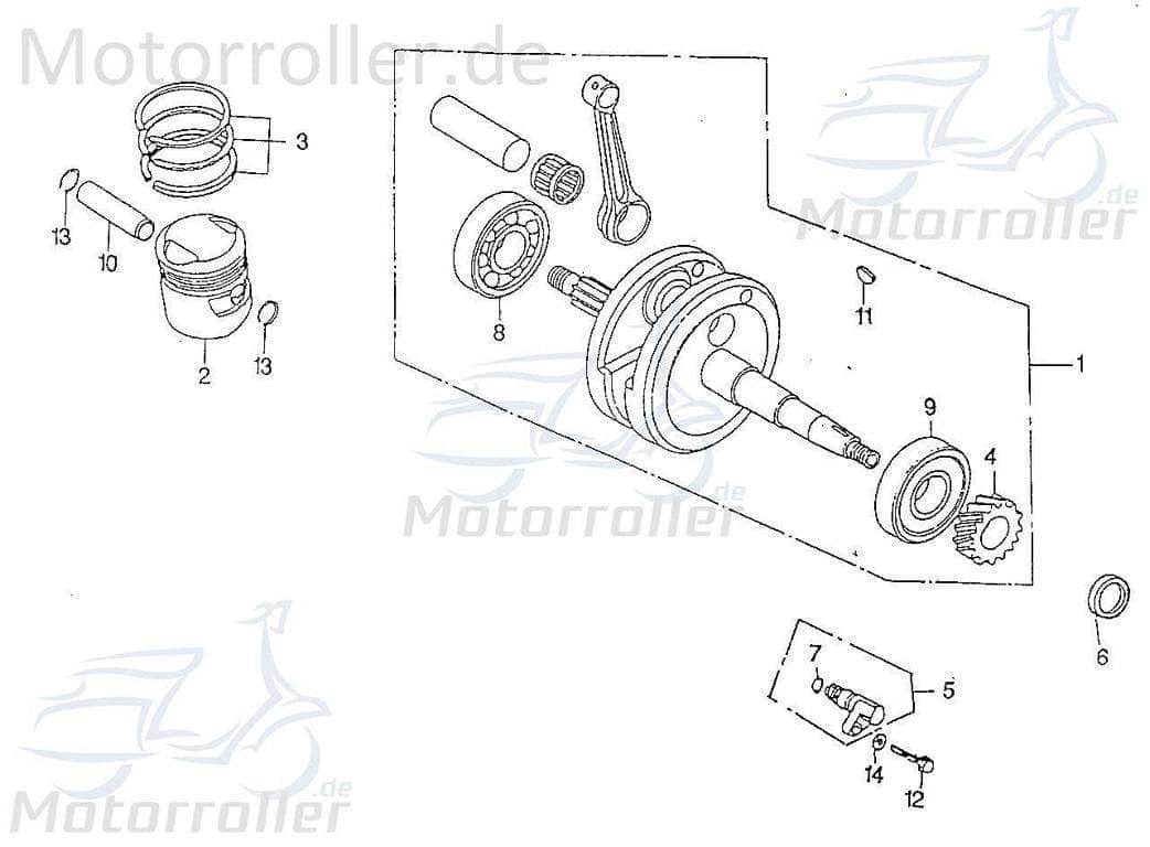 Zahnrad Kurbelwelle Rex Quad 150 Ritzel 50ccm 2Takt 91004 Motorroller.de Zwischenrad Steuer-Rad Zahn-Rad Zwischen-Rad