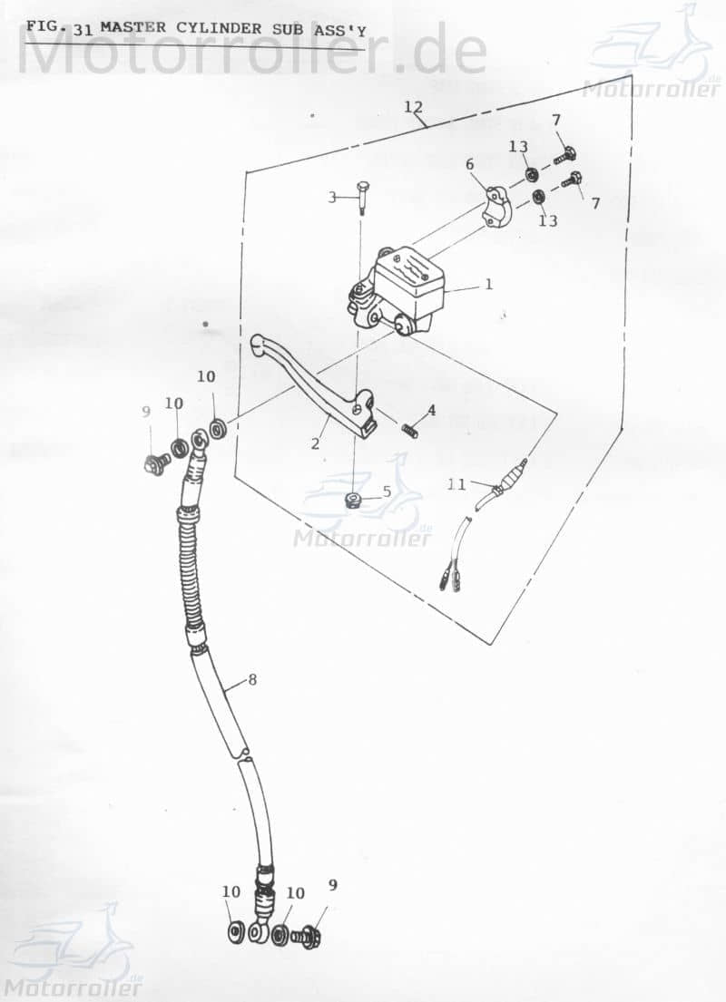 Adly AT 50 2 Hohlschraube M10x1.25x22mm verzinkt ABR-45456-107-000 Motorroller.de Hohl-Schraube Bremsleitungsschraube Bremsleitungs-Schraube