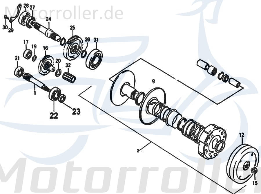 Vorgelegewelle 50ccm 2Takt Kreidler Getriebewelle FIG E9-16 Motorroller.de Antriebswelle 50ccm-2Takt Motorrad Florett RMC-E 50 Florett RMC 50F Service