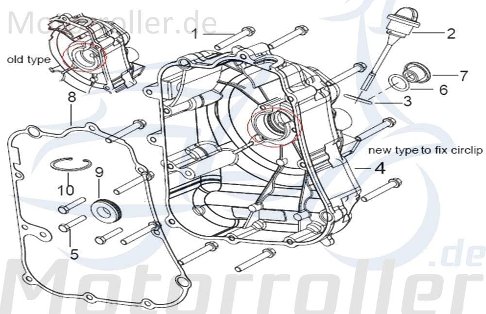 Kreidler Insignio 250 DD Kurbelgehäusedeckel 250ccm 4Takt 169105000000 Motorroller.de rechts Motordeckel Motorgehäusedeckel 250ccm-4Takt Scooter