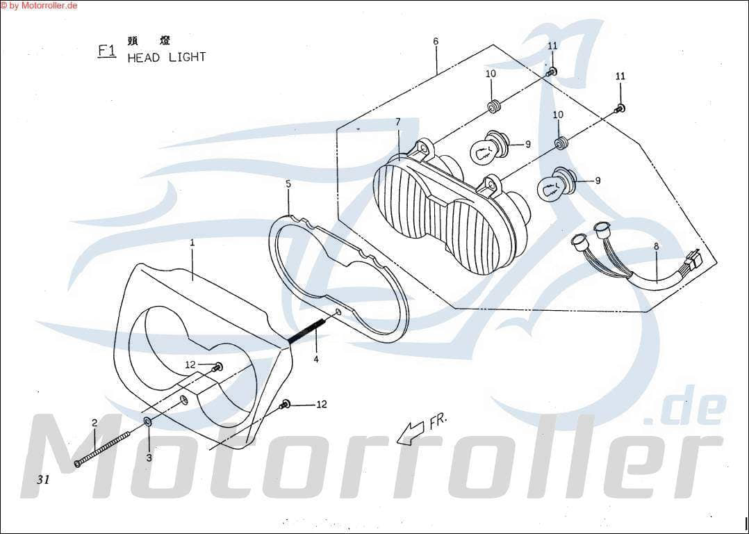 PGO Scheinwerferabdeckung Big Max 50 Frontmaske 50ccm 2Takt Motorroller.de Frontverkleidung Scheinwerferverkleidung Lenkerverkleidung 50ccm-2Takt