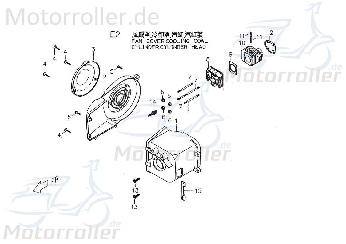 PGO Zylinderkühlhaube 50ccm 2Takt TR3 50 Dreiradroller P1042102000 Motorroller.de G-Max 50 Naked T-Rex Ersatzteil Service Inpektion