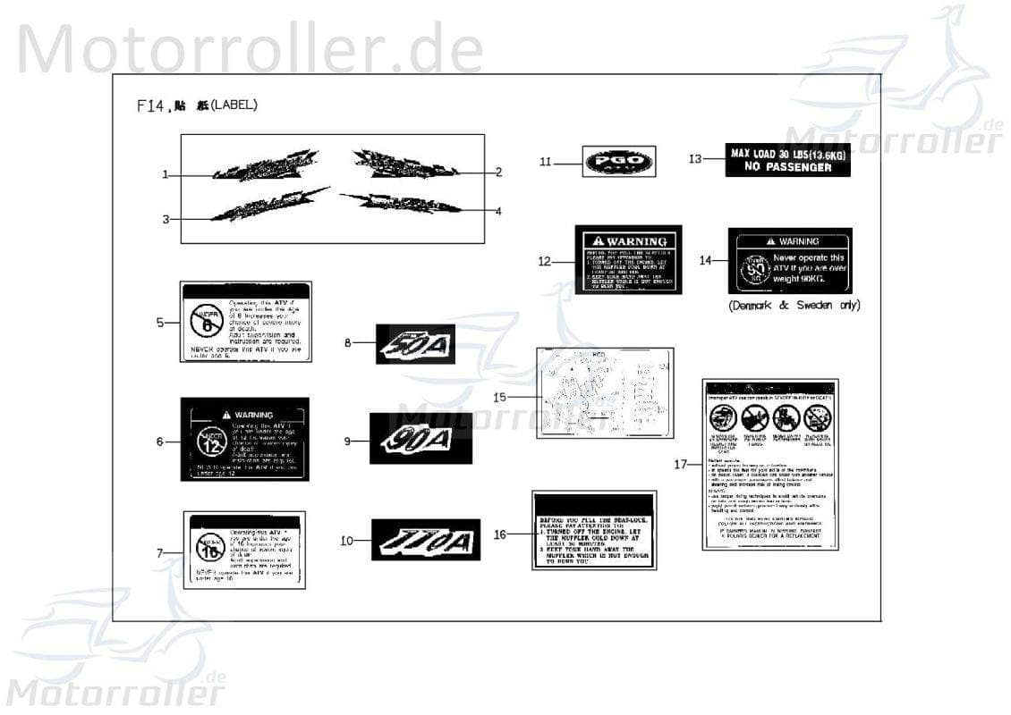 PGO Aufkleber Hinweis Sitz Offen X3-250 Sticker Quad X0603061000 Motorroller.de Warnaufkleber Klebeetikett PGO X-Rider ATV UTV