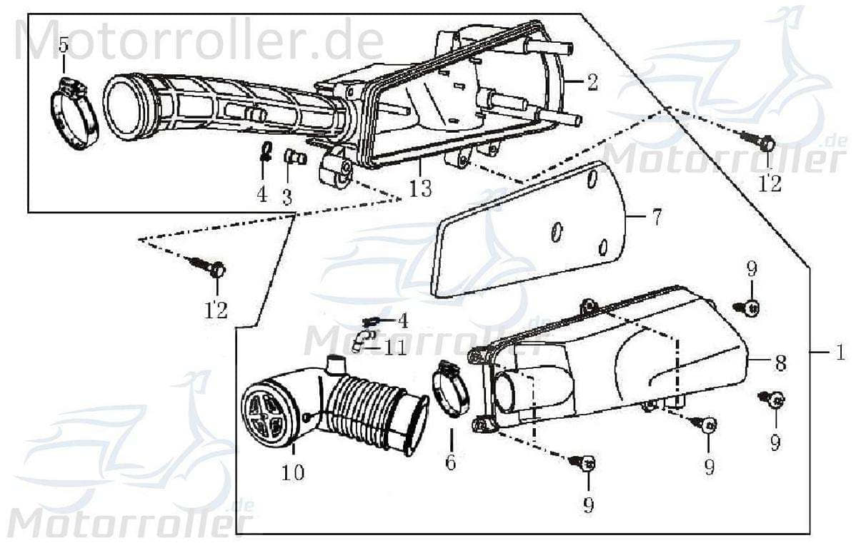 Rex CAPRIOLO 50 Luftfilterkasten Luft-Filter 50ccm Motorroller.de Luftfiltergehäuse Luftfiltermatte 4Takt 139QMB JSD50QT-13 50cc 4T 139QMA