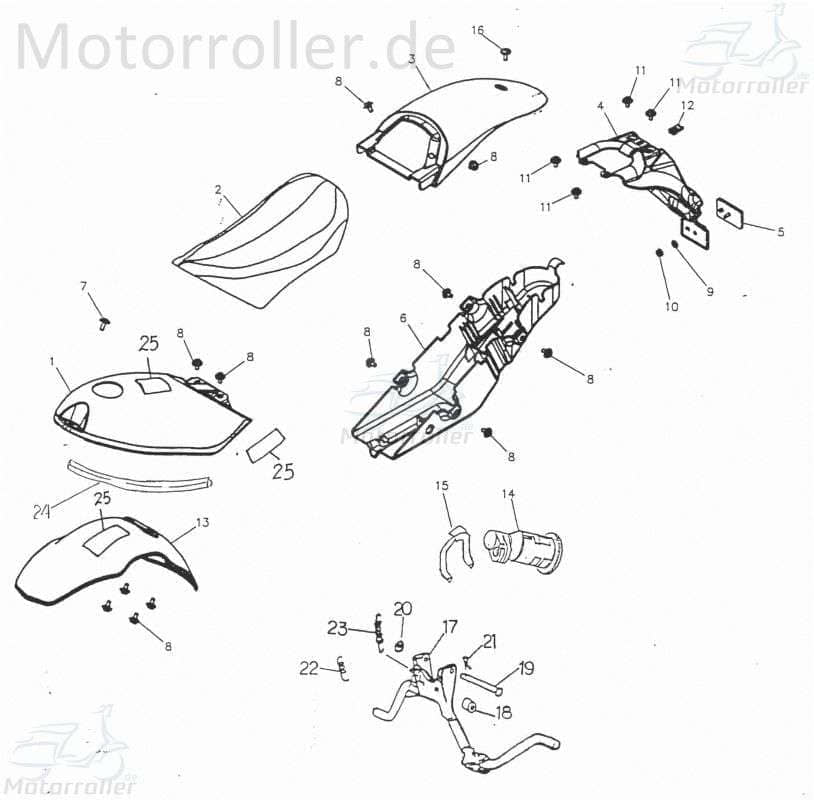 Adly RT 50 Road Trace Kotflügel 50ccm 2Takt 80116-154-000 Motorroller.de Spritzschutz Schutzblech Schutz-Blech Radabdeckung Innenkotflügel Radlauf