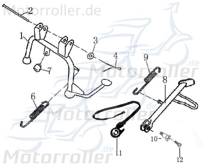 Rex RS460 Nebenständer Roller-Ständer Seitenständer Motorroller.de Rollerständer 50ccm 4Takt 139QMB JSD50QT-13 50cc 4T 139QMA