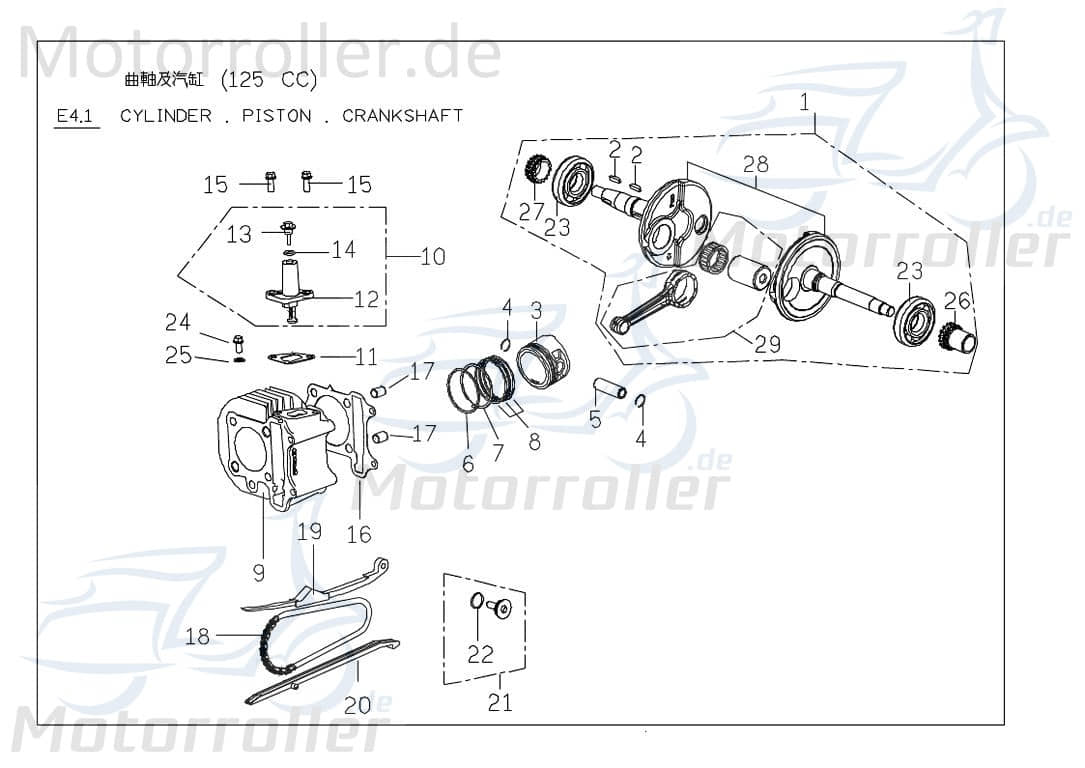 PGO G-Max 125 Steuerkette Roller 125ccm 4Takt PGO-14355 Motorroller.de Nockenwellenkette Ventilsteuerkette Ventil-Steuerkette Steuer-Kette Scooter