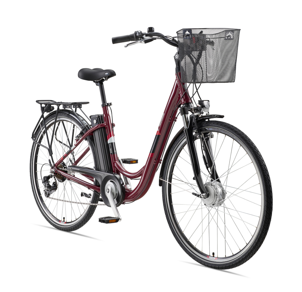 E-Bike Telefunken RC822 Multitalent Elektrofahrrad City-Pedelec weinrot 28" RH 48cm E-Fahrrad Citybike