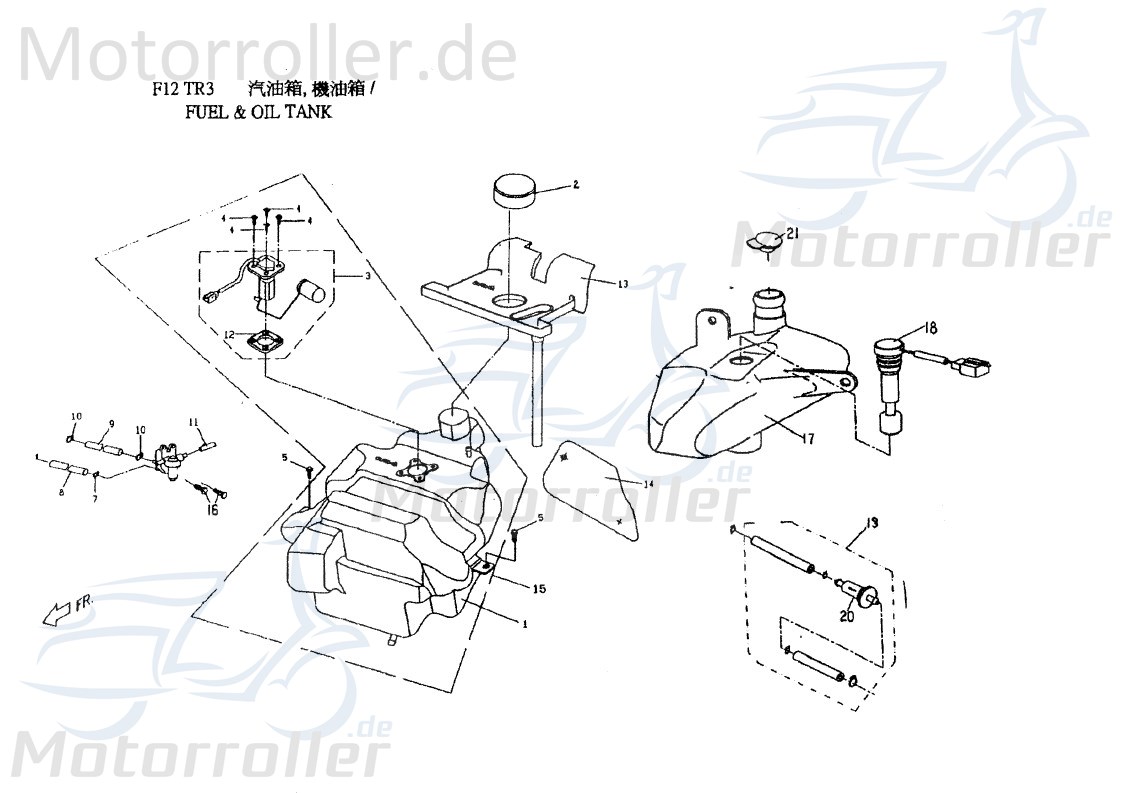 PGO Tankanzeige Benzinstandanzeige Tankgeber T-Rex 50 Mofa C1521701000 Motorroller.de Tankuhr Benzinanzeige Kraftstoffanzeige Tank-Anzeige Füllanzeige